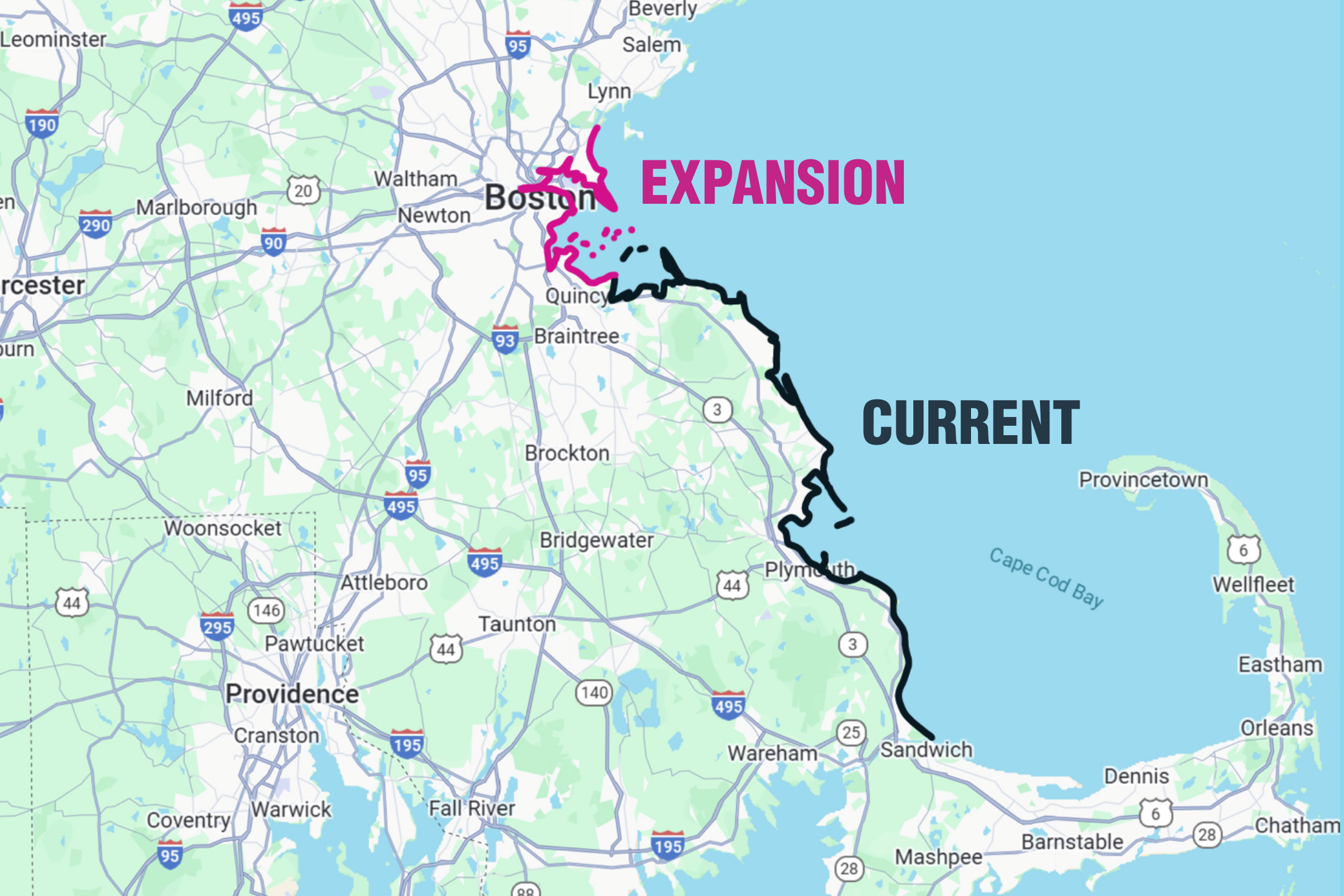 Eine Landkarte zeigt die Gebietserweiterung des Einsatzgebietes des WDC-Strandungsteams bis nach Boston. © WDC Nordamerika